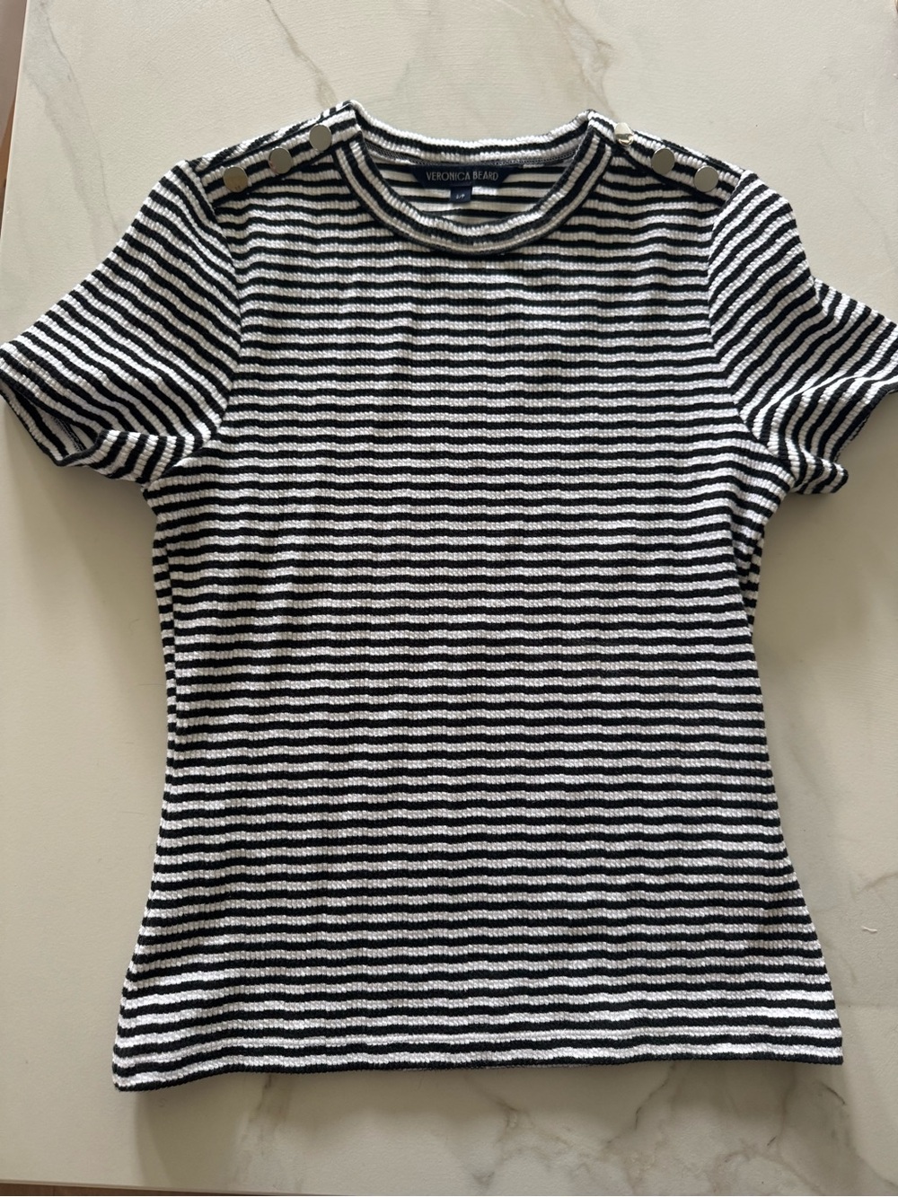 Veronica Beard Navy and White Striped Short Sleeve Knit Tee